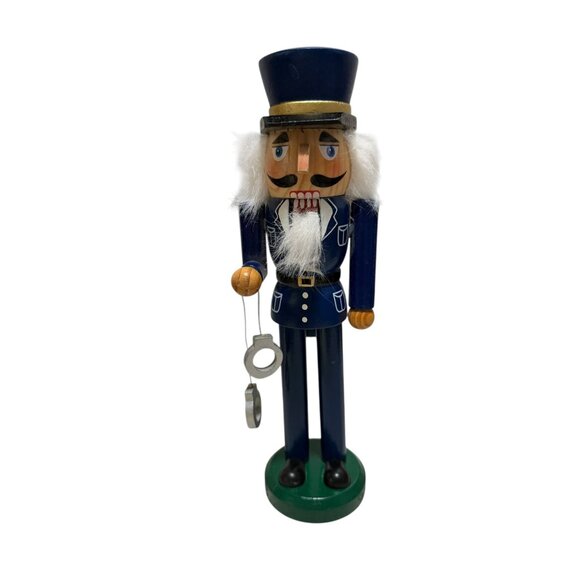 None Other - Wooden Police Nutcracker Figurine Handcuffs Christmas Holiday Decor
